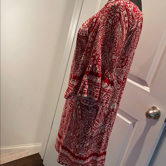 Umgee Off Shoulder Mini Dress Women Size S Girlhood-core Boho Red Cream Paisley - Picture 9 of 14